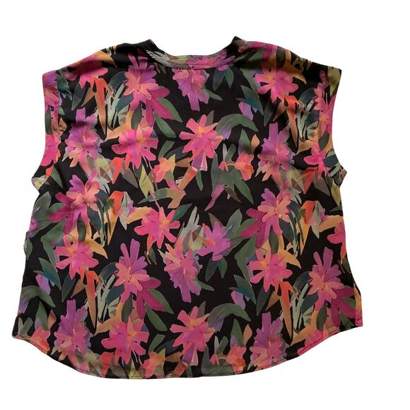 Vince Camuto Womens Sleeveless Blouse 2X Split Neckline Floral Sheer Multicolor - Picture 4 of 10